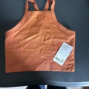 Athleta Women's Orange Ribbed Crop Top Aurora high neck v back tank.